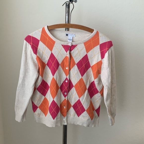 Carol Little sz L preppy argyle sweater 100% cotton cream pink orange yellow EUC - Picture 1 of 4